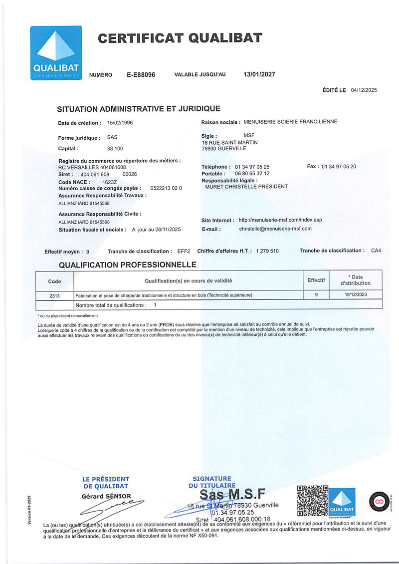 certificat charpente 2023